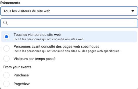 Pop-up de création d'une audience personnalisée dans les Audiences de Meta