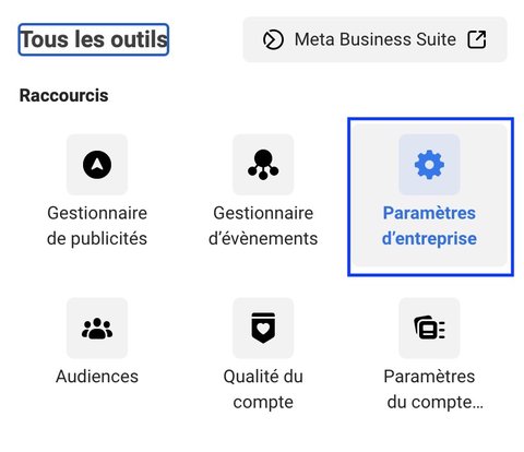 Paramètres d'entreprise dans le Business Manager de Meta