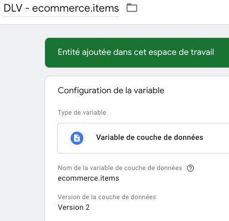 Création de la variable de couche de données ecommerce.items