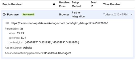 content_ids check in events manager