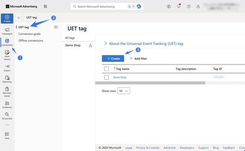 Create a UET tag on Microsoft Ads