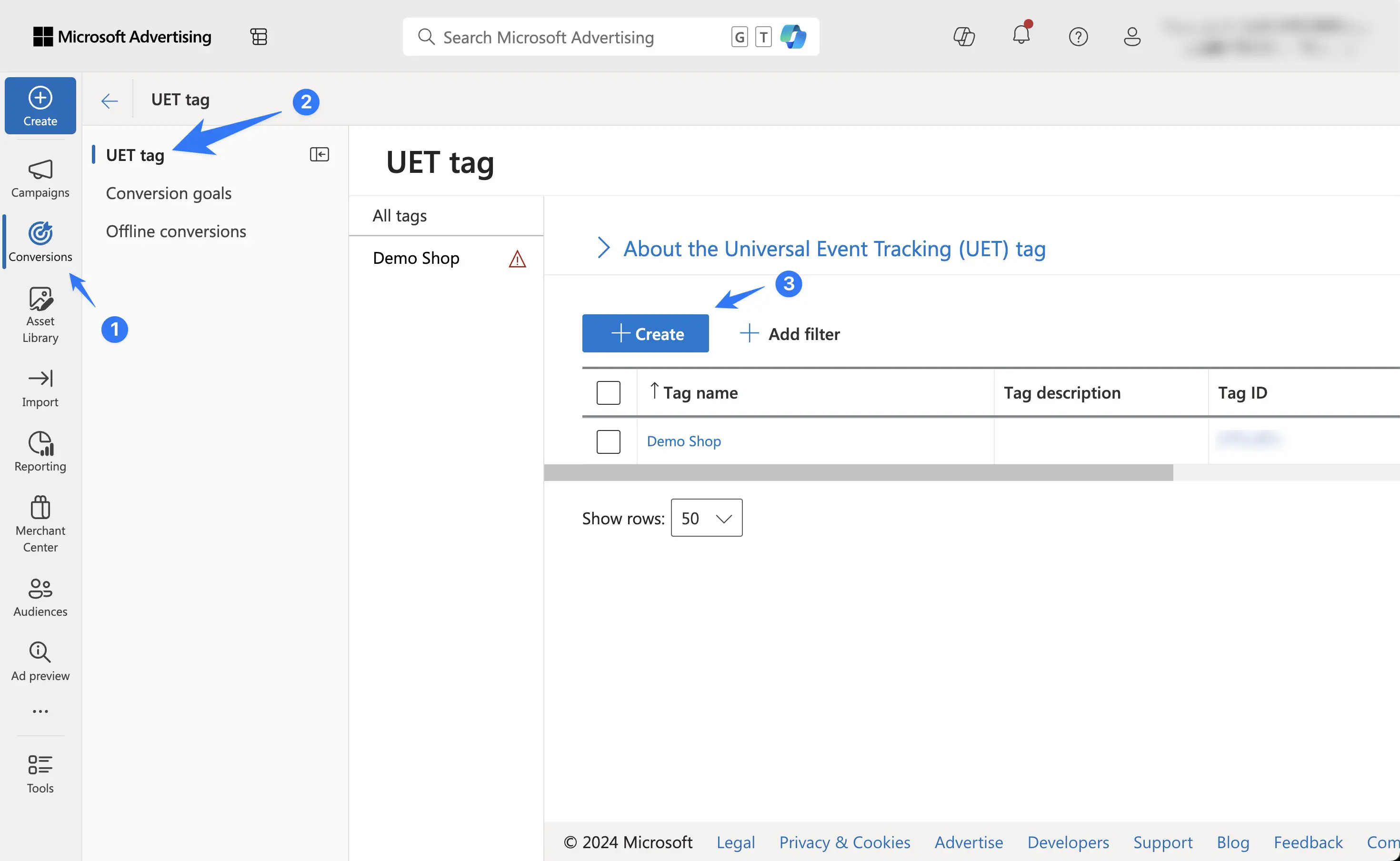 Créer un UET tag sur Microsoft Ads