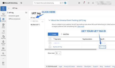 Get UET Tag ID in Microsoft Ads