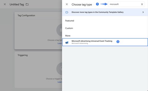 Searching for the tag Microsoft Advertising Universal Event Tracking in Google Tag Manager