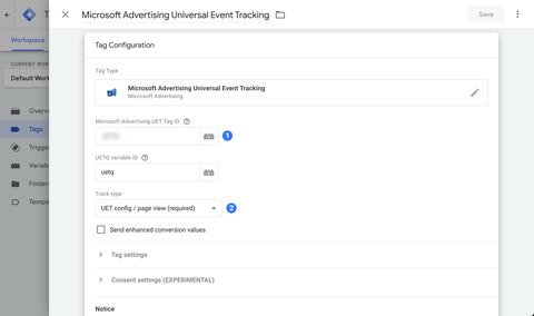 Configuring the Microsoft Advertising Universal Event Tracking tag in Google Tag Manager