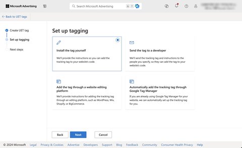 UET Tag installation option