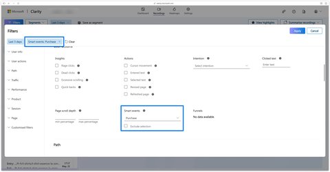 Filter on sessions that triggered the Purchase event