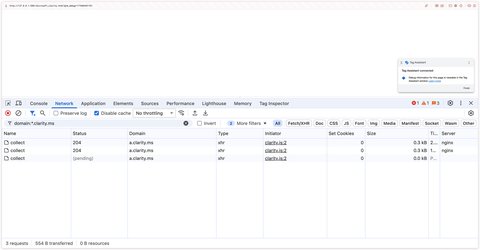 Requests to clarity.ms in Chrome Dev Tools Network tab