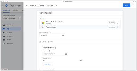 Configuring the Microsoft Clarity Official tag with the project ID