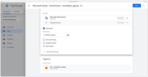 Configuring mbaersch's Microsoft Clarity Events tag in Google Tag Manager