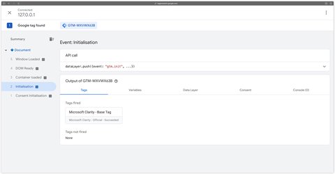Verifying the Clarity tag is firing in Tag Assistant