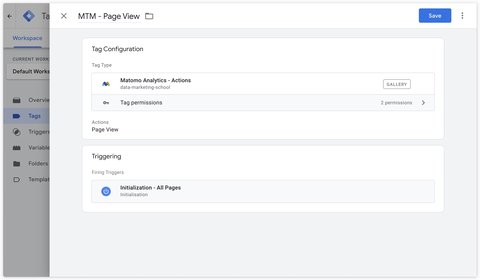 Envoi d'une page vue avec la balise Actions de Matomo