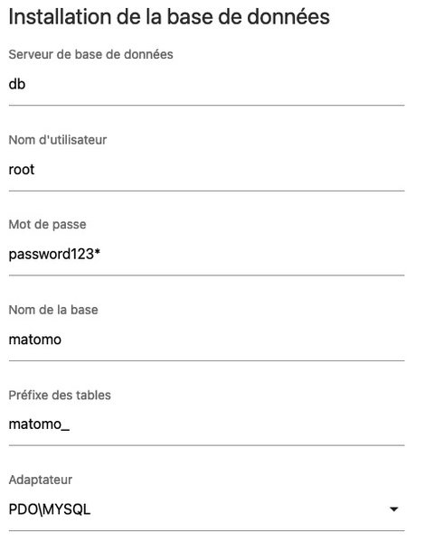 Informations de connexion à la base de données