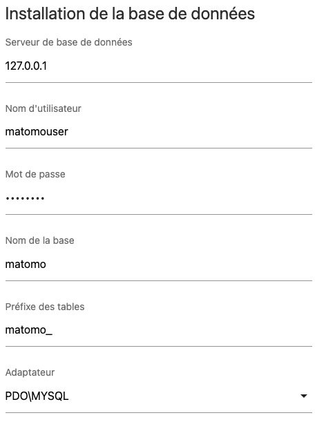 Installation de la base de données via Matomo