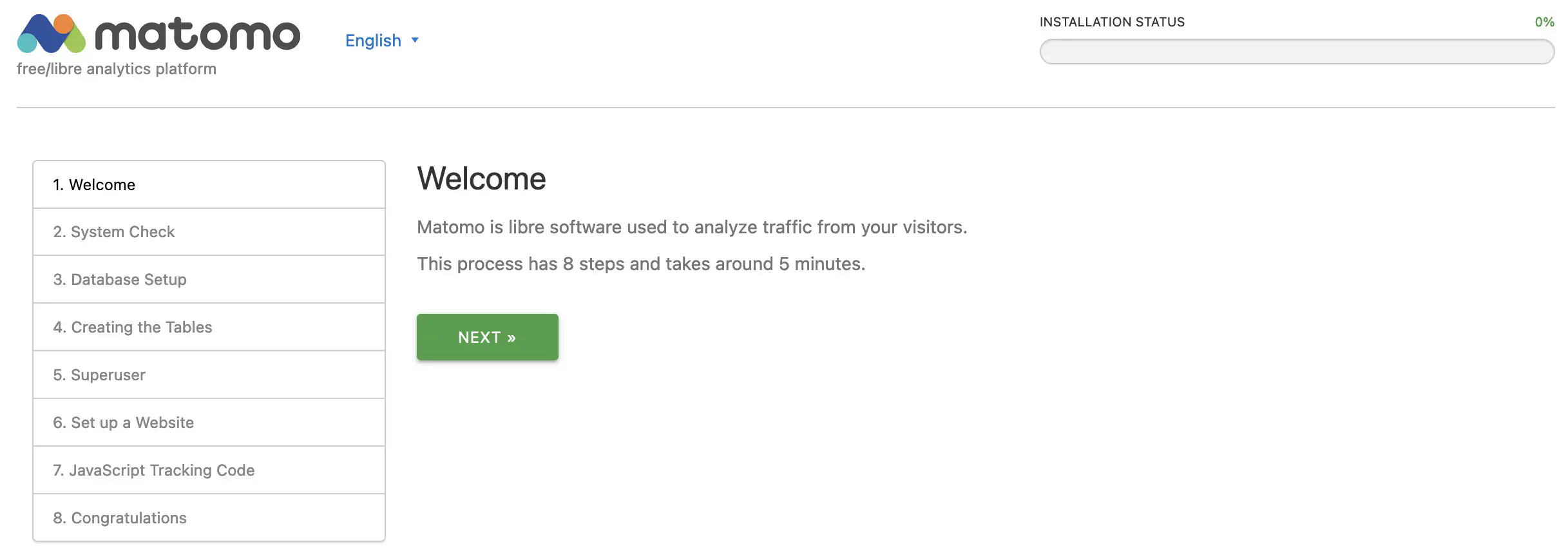Matomo installation process