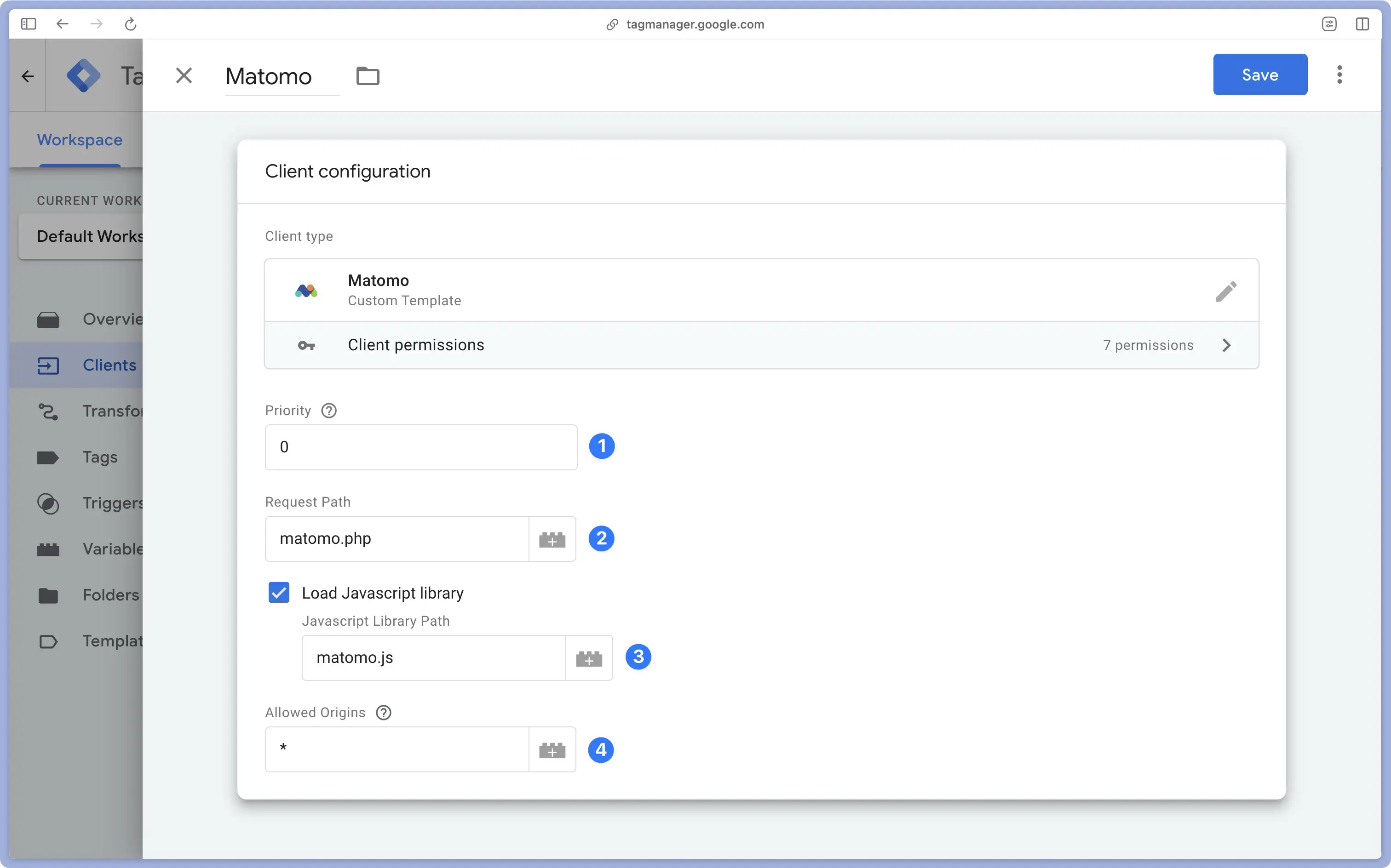 Configuration du client Matomo