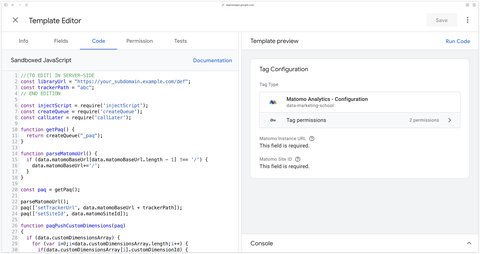 Editing the Matomo template code in GTM Web