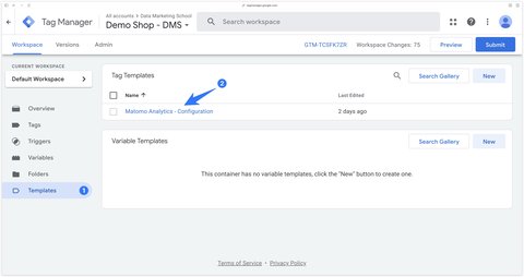 Templates Section in GTM Web