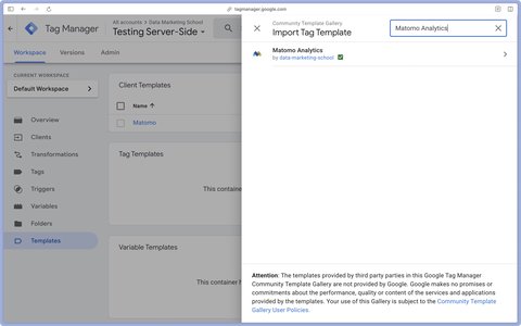 Data Marketing School's Matomo Analytics tag import from Google Tag Manager Server-Side gallery