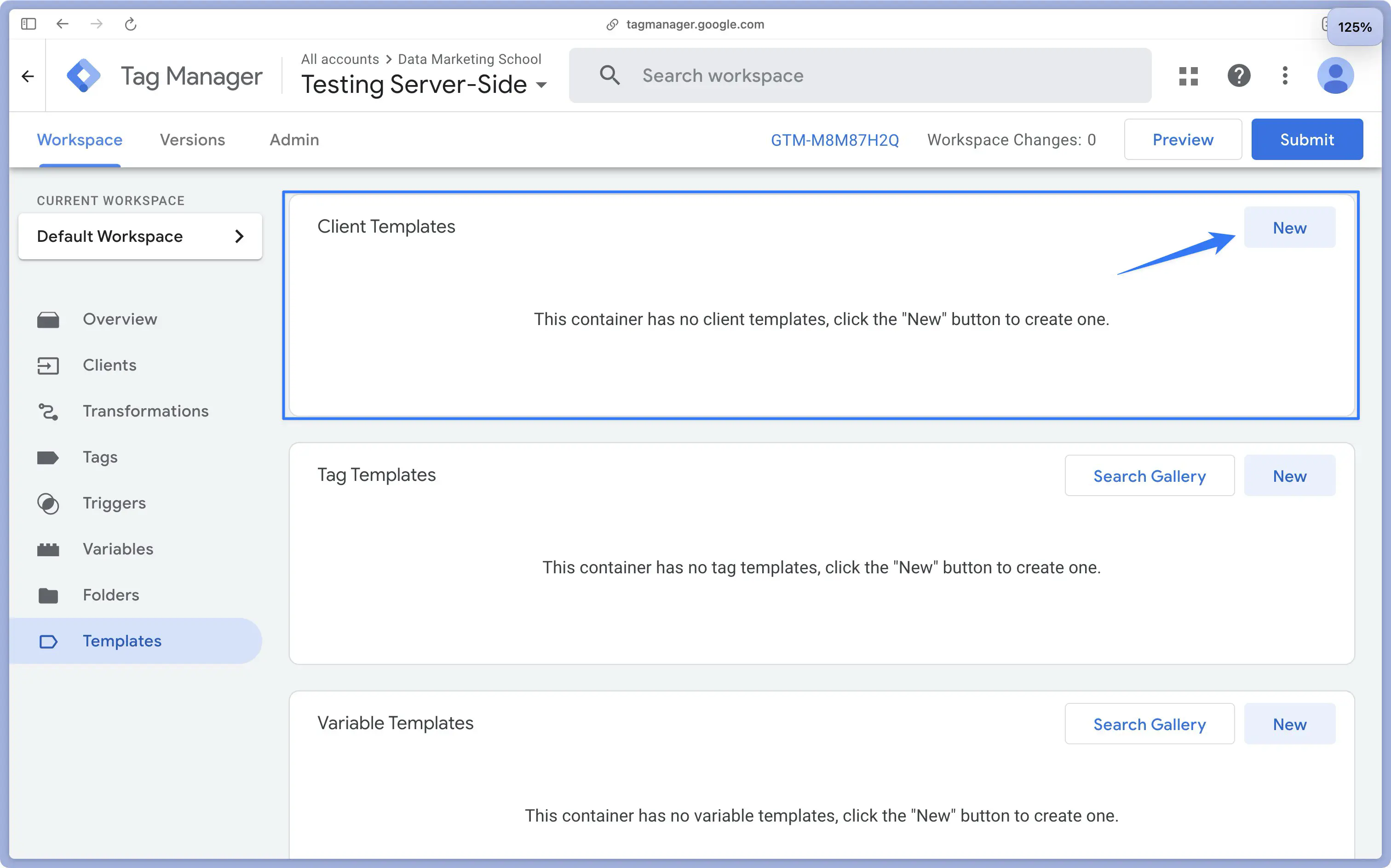 Create a new client template in Google Tag Manager Server-Side