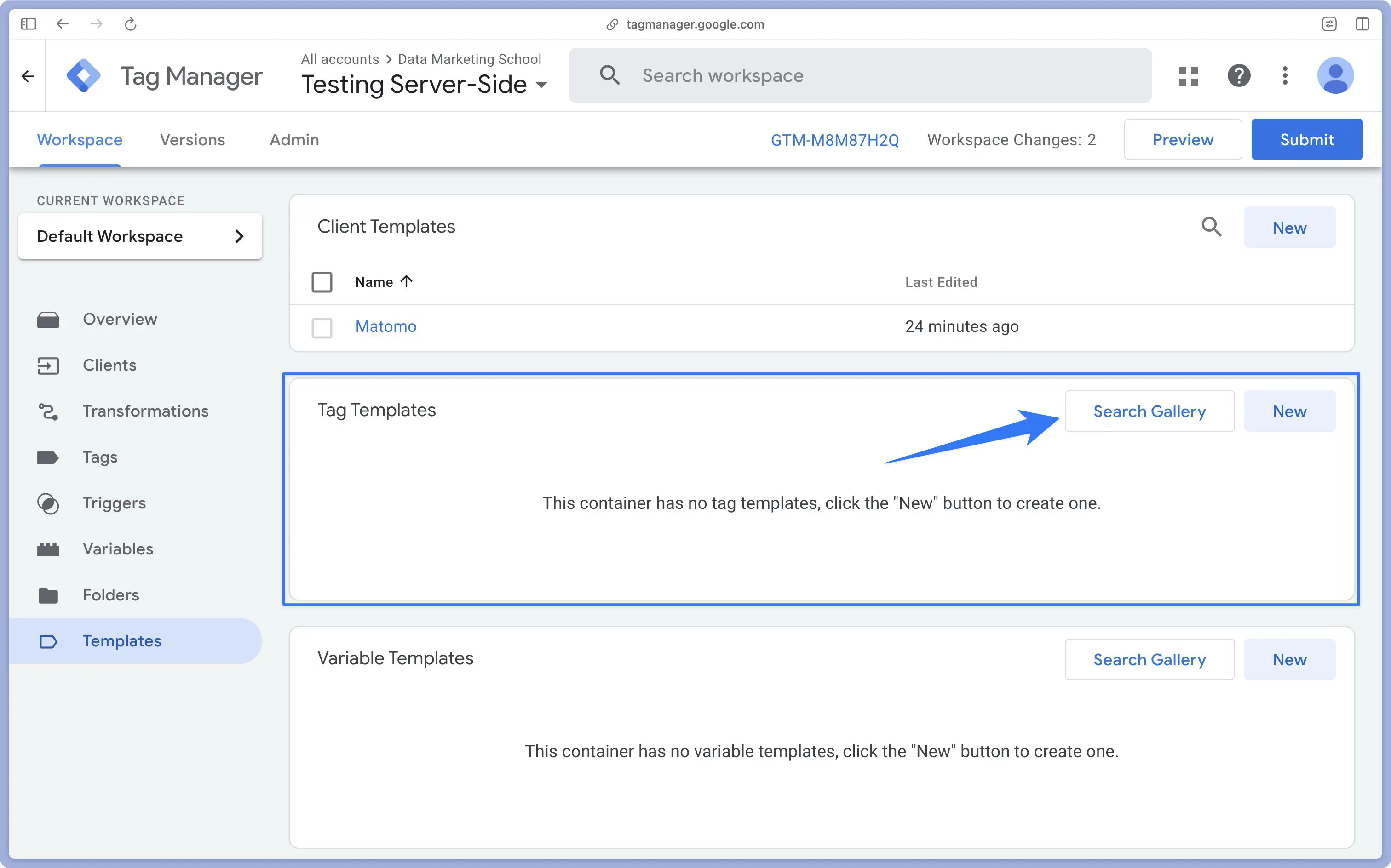 Tag search button in Google Tag Manager Server-Side Gallery