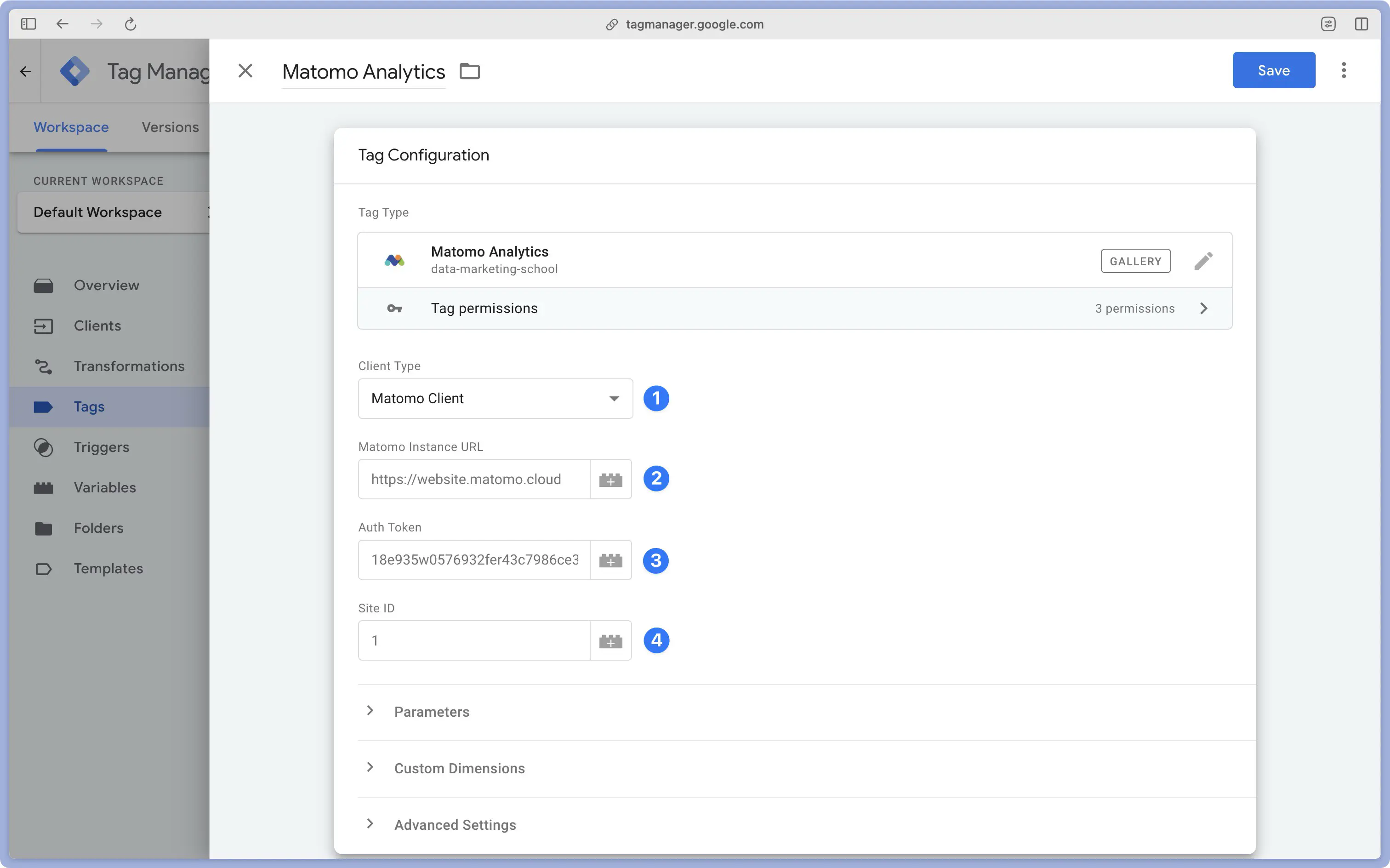 Configuration de la balise Matomo Analytics dans Google Tag Manager Server-Side