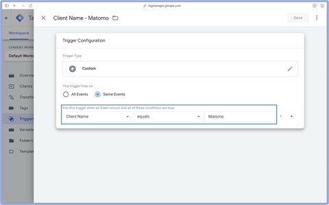 Client Name - Matomo trigger configuration