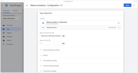 Configuration of the Matomo Analytics - Configuration tag in Google Tag Manager WEB