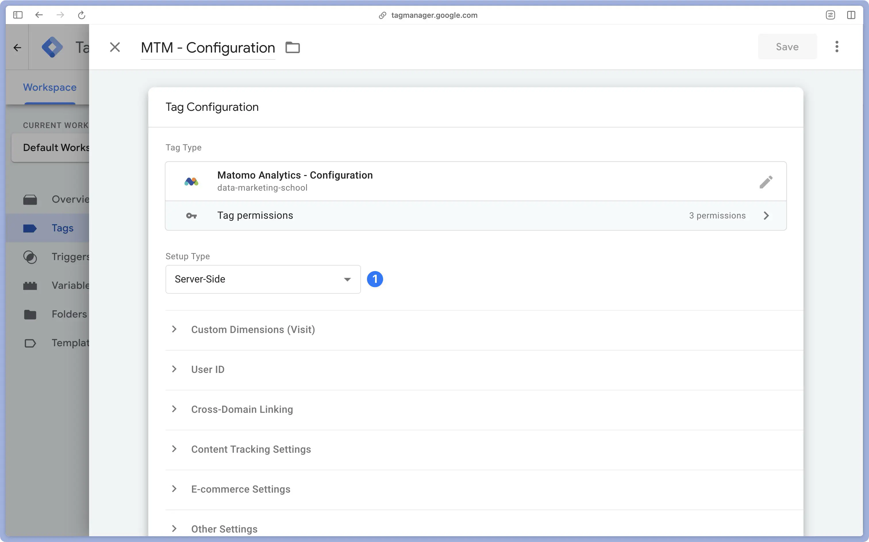 Configuring the Matomo Analytics tag - Configuration in Google Tag Manager WEB