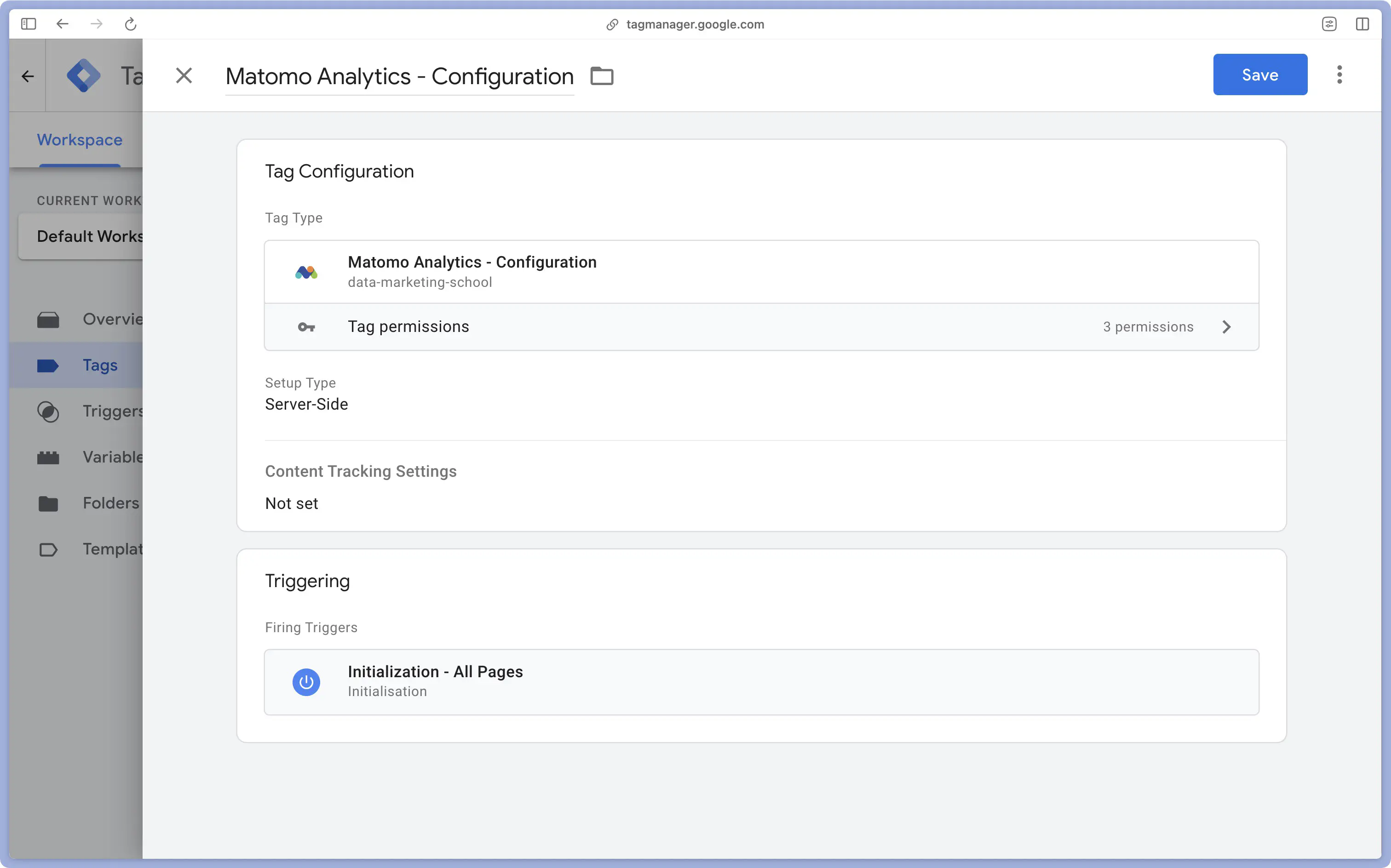 Configuration of Matomo Analytics trigger - Configuration in Google Tag Manager WEB