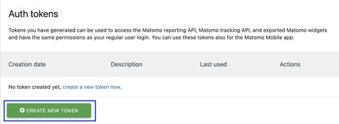 Matomo authentication token creation