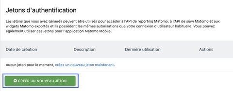 Création du jeton d'authentification dans Matomo