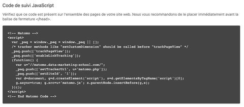 Code de suivi de Matomo