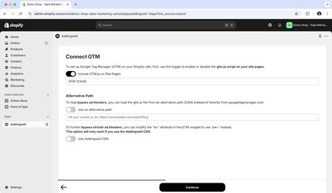 Ajout de l'identifiant du GTM Web à injecter dans la boutique Shopify