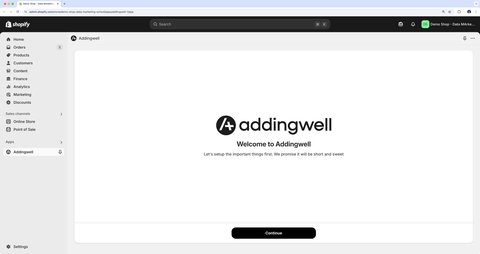 Page d'accueil de l'app Addingwell - GTM & DataLayer