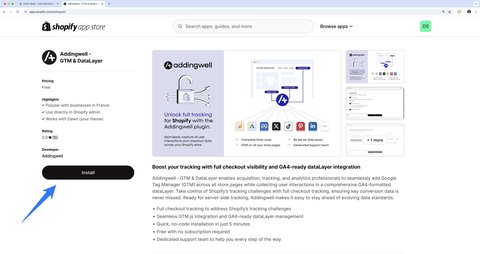 Application Addingwell - GTM & DataLayer sur l'app store de Shopify