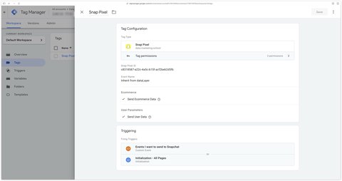 Configuration terminée du tag Snap Pixel avec la méthode 1