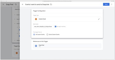 Configuration du déclencheur du tag Snap Pixel avec la correspondance automatique