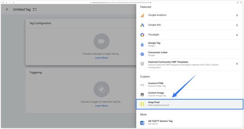 Ajout du tag Snap Pixel de Data Marketing School dans Google Tag Manager Web
