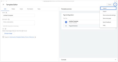 Import d'un modèle de balise dans Google Tag Manager Web