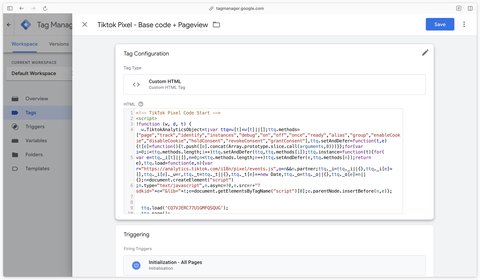 Code de base du pixel Tiktok dans GTM