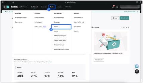 Vue d'ensemble du menu Tiktok Ads