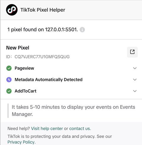Vérification des AddToCart avec l'extension Tiktok Pixel Helper