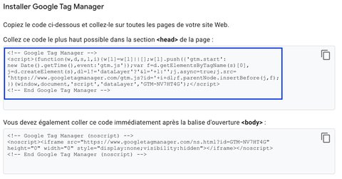 Code Google Tag Manager à installer sur Wordpress