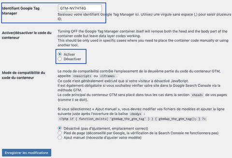 Interface générale de GTM4WP