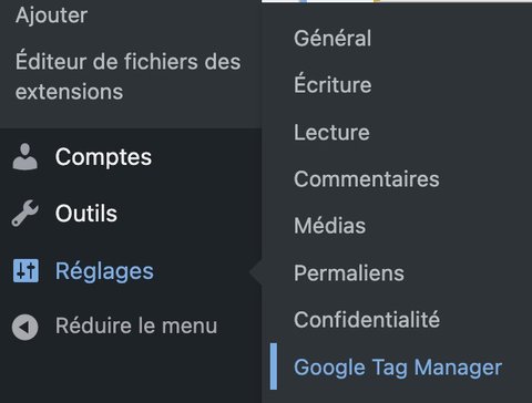 Accès aux réglages du plugin GTM4WP