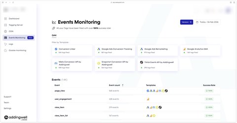 Events monitoring in the Addingwell interface